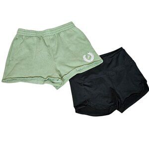 Bundle of 2 Athleisure Casual Shorts PINK Green Fleece + Z Zella Black Gym Sz M